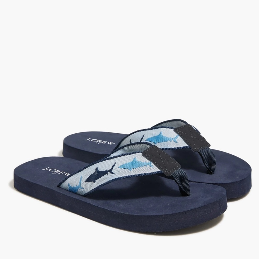 J crew kids flip flops navy sea shark critter blue